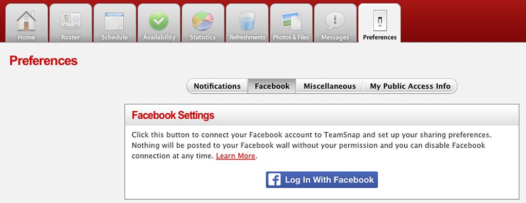 Notifications Tab Here you can set the email reminders for TeamSnap to send you about upcoming