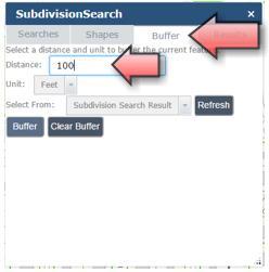 Subdivision Search (Buffer Selected Subdivisions): After a subdivision has been selected. Click on the buffer tab.