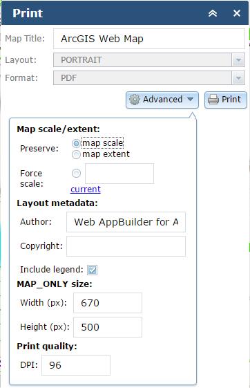 Advanced Print Settings Button: Note: A legend is not available for a map produced with this