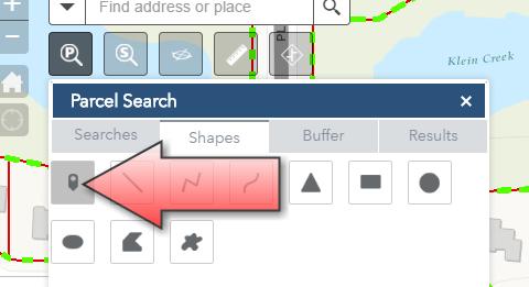 Select Parcels on the map using a Point. Example: Selected four parcels with the point option. All four parcels were added to the Results tab/list. 2.