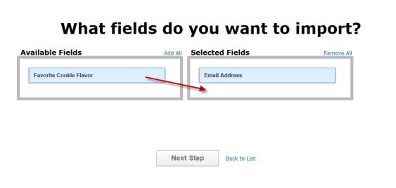import all available fields. Click Next Step when you are finished. o The screen will give you an input area into which you can paste your source data.