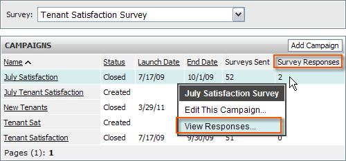 Note: The Survey Responses column displays a quick status of survey responses. 3.