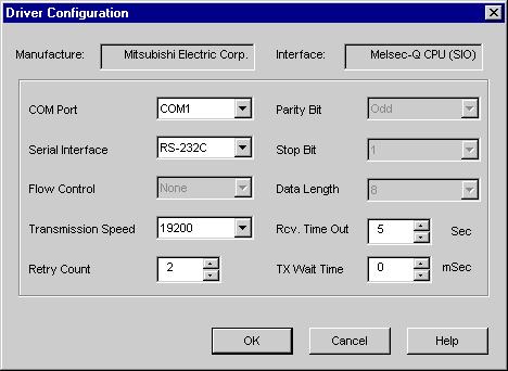 7 Driver Configuration To configure the communication settings of the serial driver in the target machine, use the [Driver Configuration] dialog box. Make sure the settings match those of the PLC.