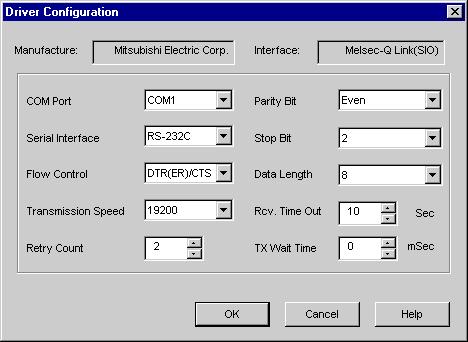 7 Driver Configuration To configure the communication settings of the serial driver in the target machine, use the [Driver Configuration] dialog box. Make sure the settings match those of the PLC.