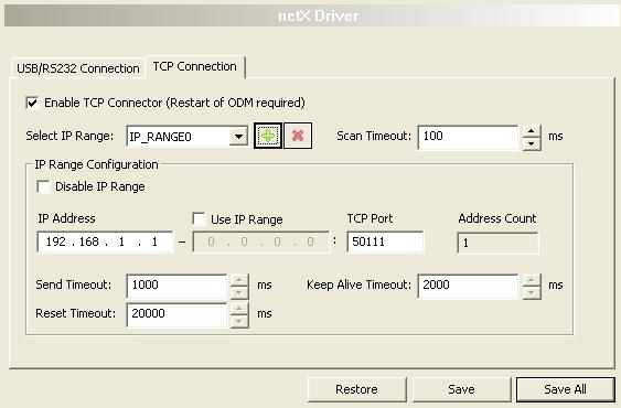 Settings 93/268 3.2.3.3 Driver Parameters for netx Driver - TCP/IP Connection The settings of the driver parameters for the TCP/IP connection are made via the netx Driver / TCP Connection configuration dialog.