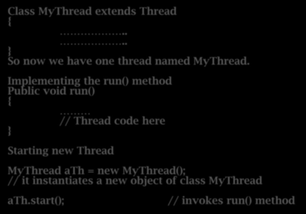 Class MyThread extends Thread.... So now we have one thread named MyThread.