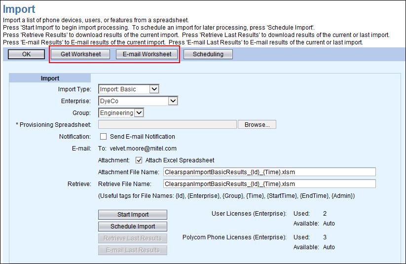 ADDING MULTIPLE USERS WITH IMPORT One or more Clearspan users can be added, deleted, or modified by importing Microsoft Excel worksheets into the Clearspan system.