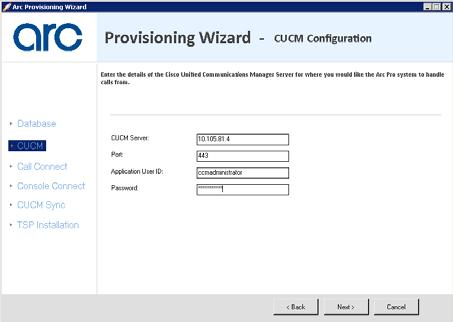 Database Configuration Arc Pro Provisioning Wizard The initial screen requires details of the SQL Server where the Arc Pro databases are stored.