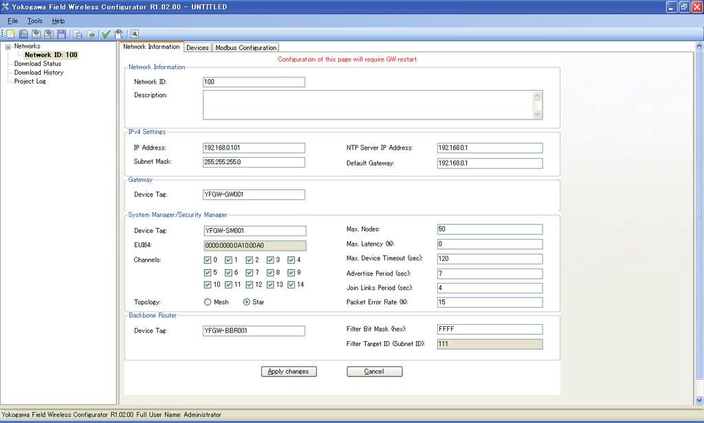 16 4. Configure the settings shown in Table 6, such as Network ID and Network Information. Note 2 : Do not change the setting Note 1 Note 1: The ISA100.