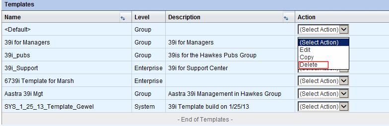 8) In the New Template section of the Template Copy page, select the target Enterprise and Group from the drop-down lists, if necessary. 9) Enter a Name and Description for the copied template.