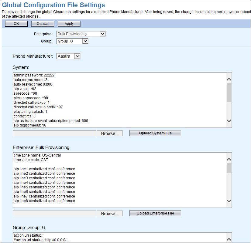 Figure 15 Global Configuration File Settings Page Polycom Phones The Global Configuration File Settings page allows administrators to set custom ringtones for a System or Enterprise.