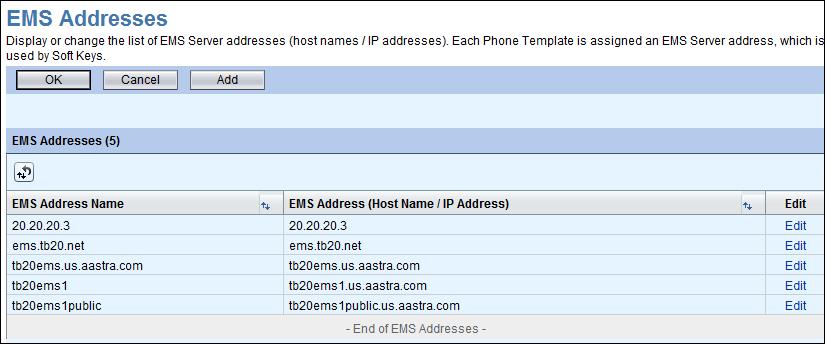2.10 Adding New EMS Addresses Each Phone Template is assigned an EMS Server address, which is used by the Soft Keys. 1) From the main menu, select Provisioning, and then select Phone Templates.
