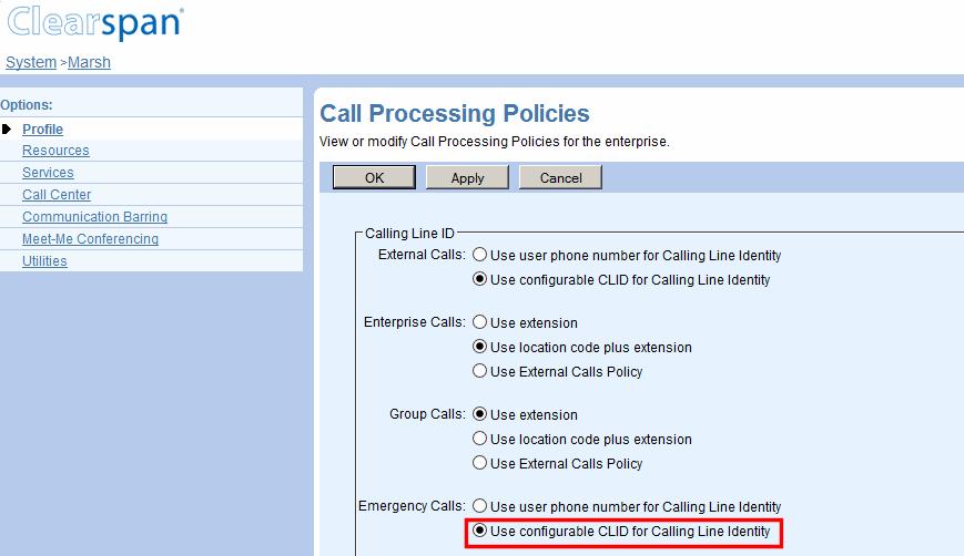 Figure 25 Clearspan Call Processing Policies Page 23) Choose the rules for creation of the Authentication Name and Password. The Name can be the User ID or a unique ID generated by OpEasy.