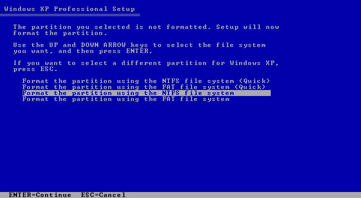 5) Format the partition This Operating System (OS) supports Network File System (NTFS), so format