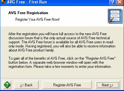 15. AVG Free Registration screen appear as shown in Figure