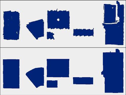 In order to eliminate these erroneous pixels from Building class, an area threshold equal to 70 square meters is defined and applied to the resulting image. The final results are shown in Fig. 6(b).