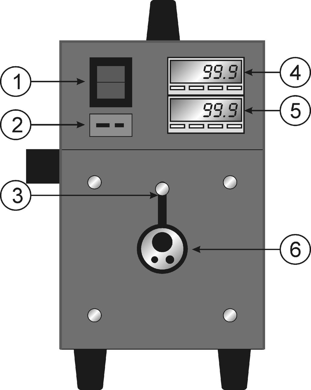 1. SWITCH 2. T/C SOCKET 3. SHUTTER CONTROL 4. CONTROLLER 5. INDICATOR 6.