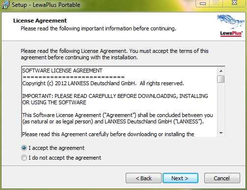 Installation Guide for LewaPlus Portable Page 2 of 8 4) A license agreement screen will be displayed.