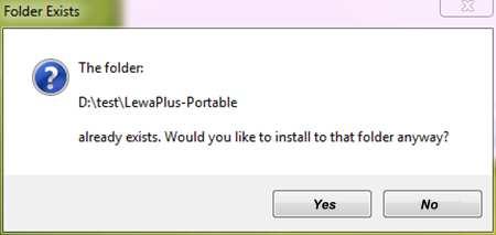 Installation Guide for LewaPlus Portable Page 4 of 8 Click Yes to let the setup create or use the selected folder, and to continue the installation.