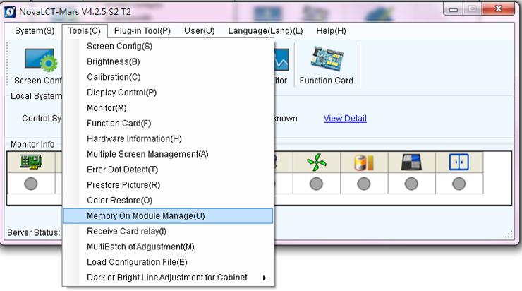 6 Memory On Module Manage Click the option Memory On Module Manage in Tools, and open the light