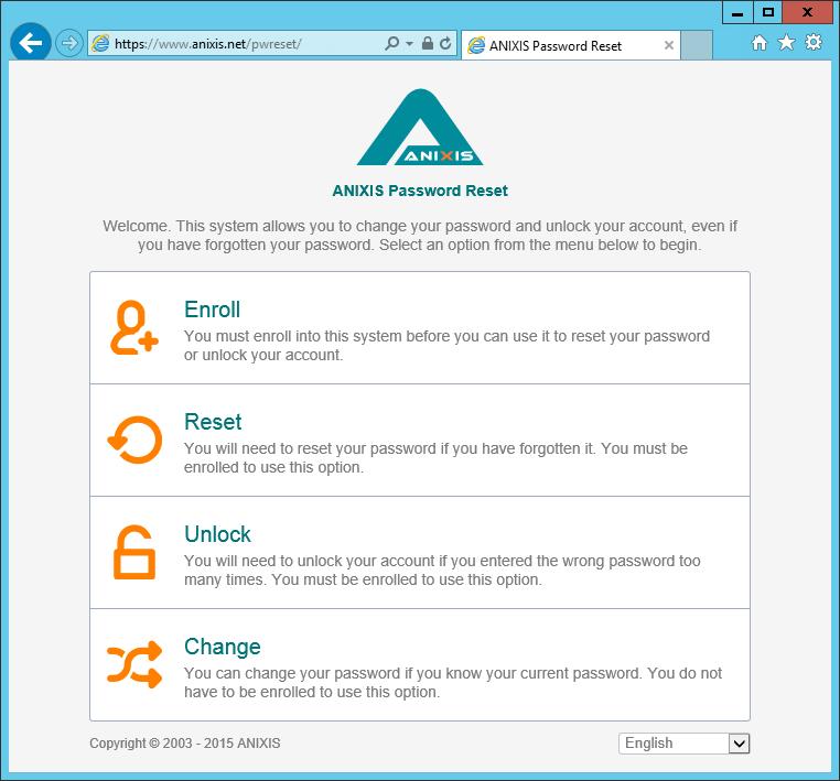 Using APR Using APR ANIXIS Password Reset is a web application. Open a web browser on the server and go to http://127.0.