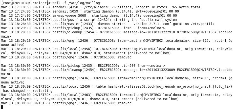 Screen capture showing Postfix mail