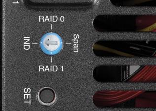 2.3 RAID Settings 2.3.1 Changing the RAID Mode The RAID mode is controlled by a dial on the rear of the unit, as shown below-left. The dial has four positions, each labeled with a different RAID mode.