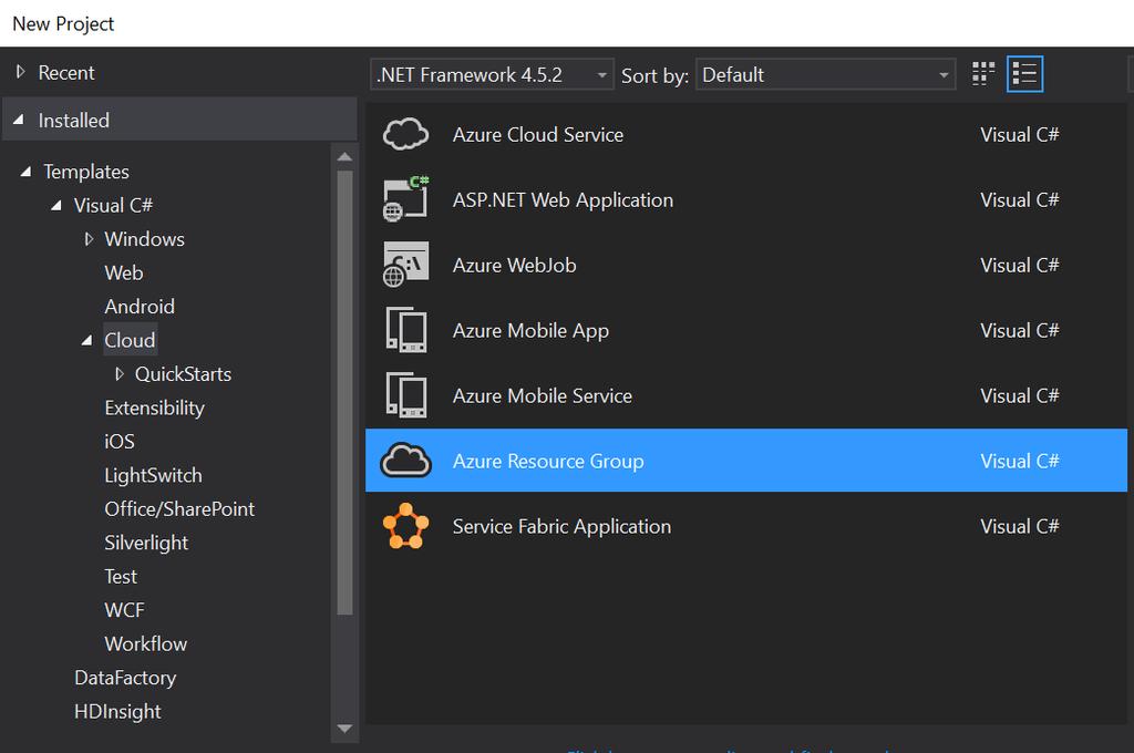 Visual Studio ARM Project Template Visual Studio 2013 Update 4 or Visual Studio