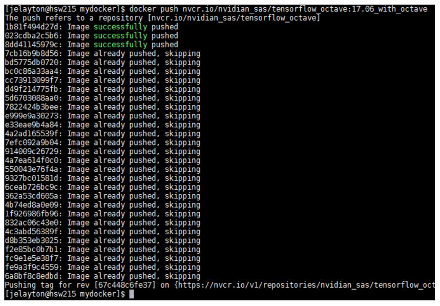 Docker Best Practices Figure 16 Example of the docker push command The above screen capture is after the docker push command pushes the image to the repository creating a container.