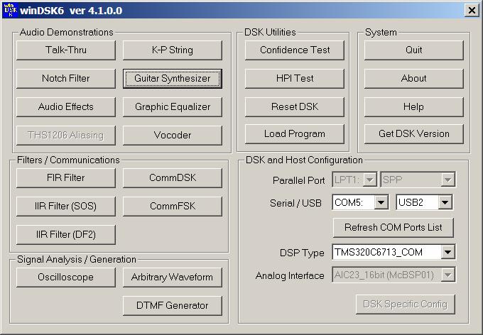 windsk6 Numerous demonstration and experimentation applications Other software DSK6_Control