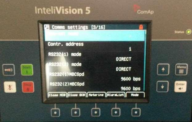 2.1.2 Controller address InteliGen NT /Sys NT BaseBox using IV5 Verify the Controller Address and RS232(1) Mode: a. at the InteliVision 5 press Menu bu