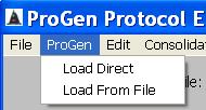 3. Loading Data Directly into a ProGen II from the Protocol Editing Window - under the PROGEN menu, click on LOAD DIRECT - if the serial port was set up successfully previously in the first part of