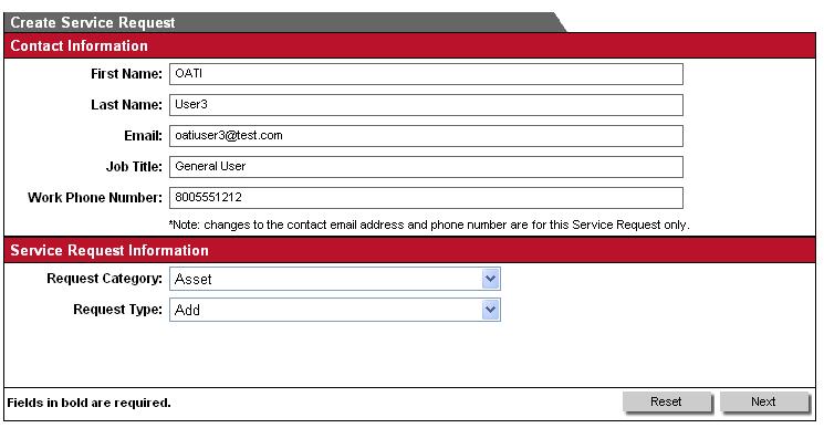 3. The Create Service Request page (Figure 3.2.1.