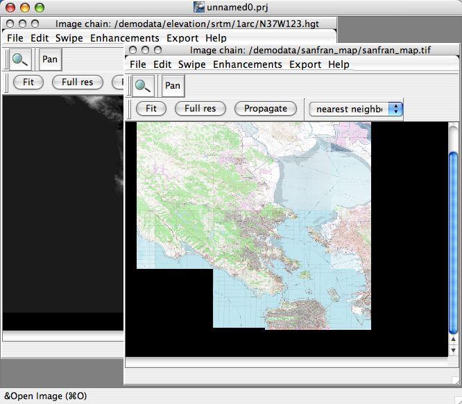 Open the source files Example Open the corresponding elevation data cell and display. DTED or SRTM files can be loaded directly in to a display.