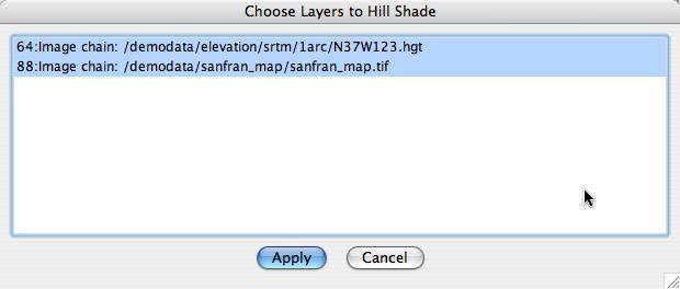 should see the Choose Layers to Hill Shade dialog,