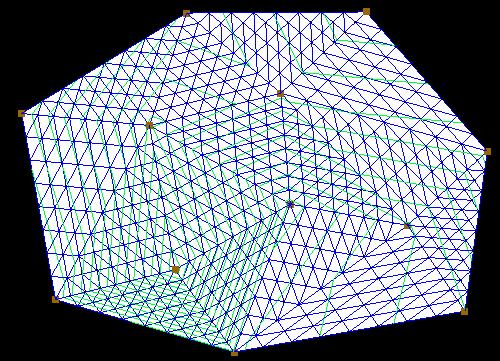 Figure 9 After subdividing 7.4 Interpolating the Elevations Notice that the contours of the TIN have not changed.