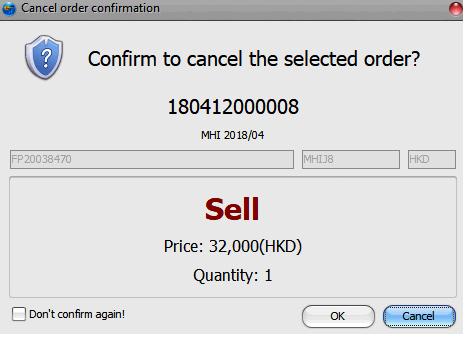 button in the cancel order confirmation to proceed.