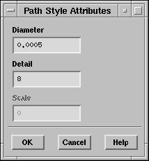 (b) Select sphere from the Style drop-down list. (c) Click the Style Attributes button. This displays the Path Style Attributes panel. i. In the Path Style Attributes panel, set the Diameter to 0.