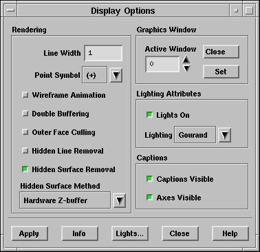4. Add shading effects by enabling lights. Display Options... (a) Under Lighting Attributes, enable the Lights On. (b) Click Apply.