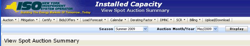 Figure 9-13 View Spot Auction Summary Filter Screen Section The View Spot Auction Summary screen section will appear after