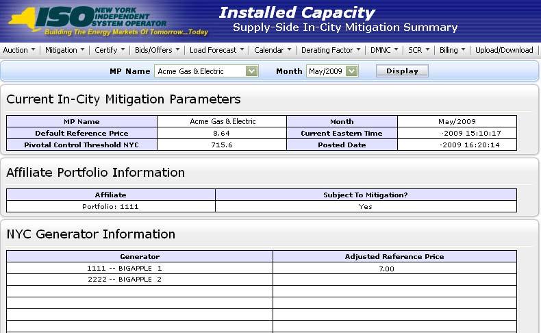 Figure 4-13 Supply-Side In-City Mitigation Summary After Mitigation is Run 4.9 How to View Default Reference Prices Summary The "View Default Reference Prices" screen will be read-only.