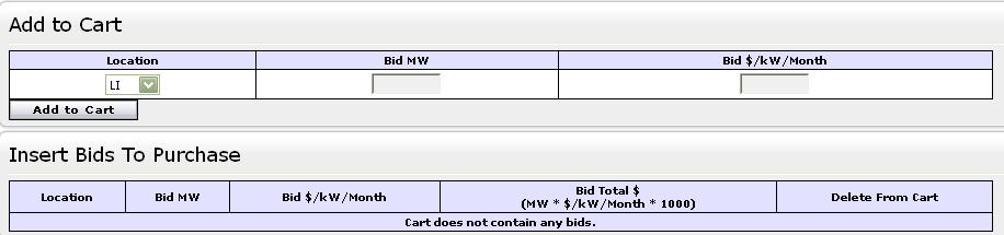 After selecting these bidding parameters, Users should click the DISPLAY button at the top of the screen: The "Insert Bids To Purchase" screen will display the following information: a summary of