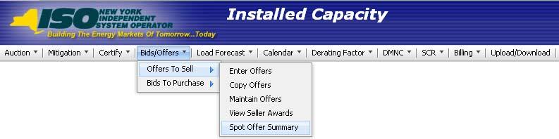 Figure 6-17 Offers To Sell Menu - Spot Offer Summary Option 6.5.1 Screen Descriptions Table 6.