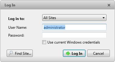 In the top-right corner of the Client, select > Log In... to log in to all available Sites. In the System Explorer, right-click a Site and select Log In... to log in to the selected Site. 2.