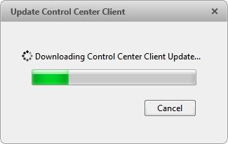 Figure 97: Update Progress dialog box When the update has finished downloading, click Update Control Center Client. When the installation wizard appears, follow the prompts to complete the update.