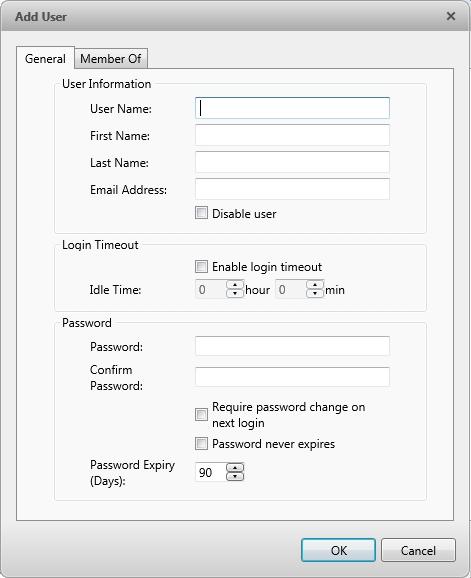 Figure 17: Add User dialog box, General tab 4. If you don t want this user to be active yet, select the Disable user check box. Disabled users are in the system but cannot access the Site. 5.