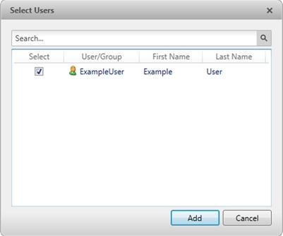 Figure 23: Select Users dialog box c. Click Add. The users are added to the Members list. 6. Click OK to save the new group.