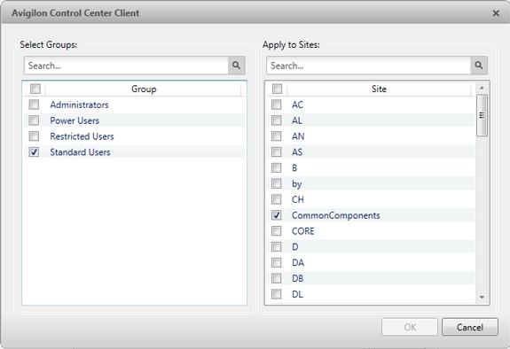 Figure 24: Copy Groups dialog box. 4. Click OK. 5. Access the Site(s) you copied the group(s) to and edit the copied group(s) as needed.