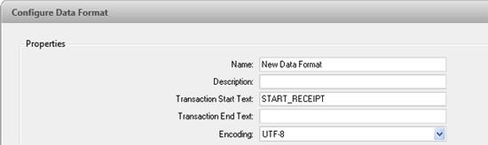 1. In the Properties area, specify the following: Figure 43: Configure Data Format dialog box Name: enter a name for the data format. Description: enter a description of the data format.