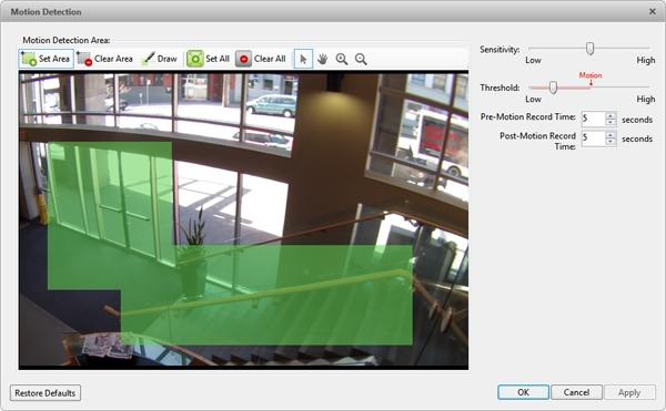 1. In the Setup tab, select the camera you want to edit and click. Figure 53: Motion Detection dialog box 2.